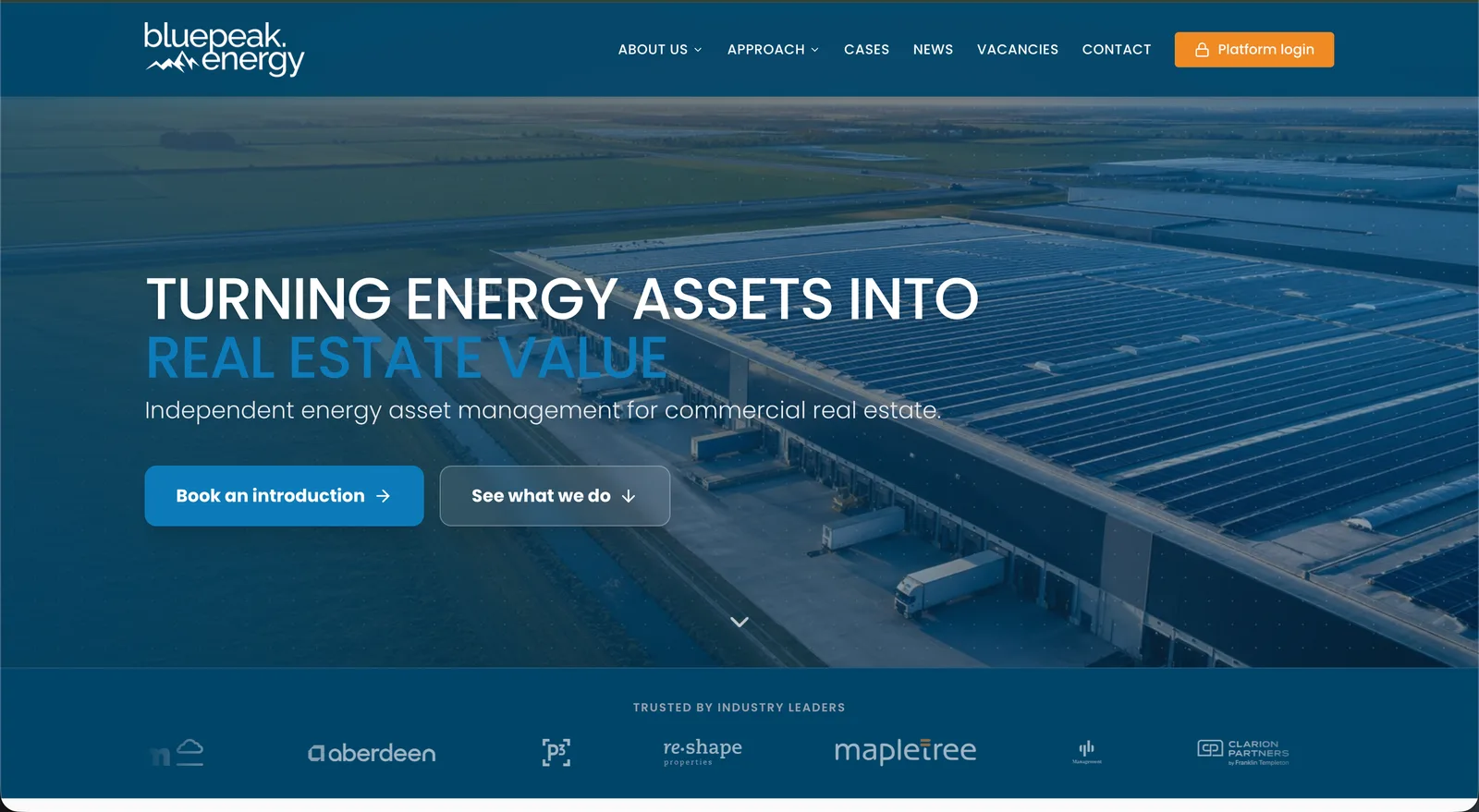 Screenshot van de website bluepeak.energy