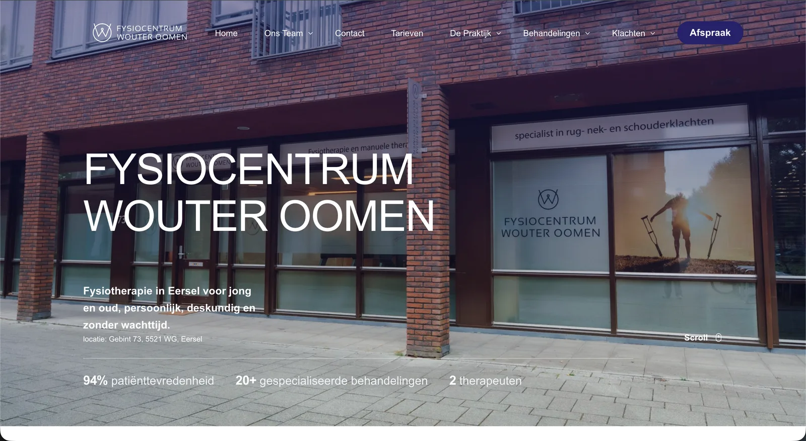 Screenshot van de website fysiocentrumwouteroomen.nl