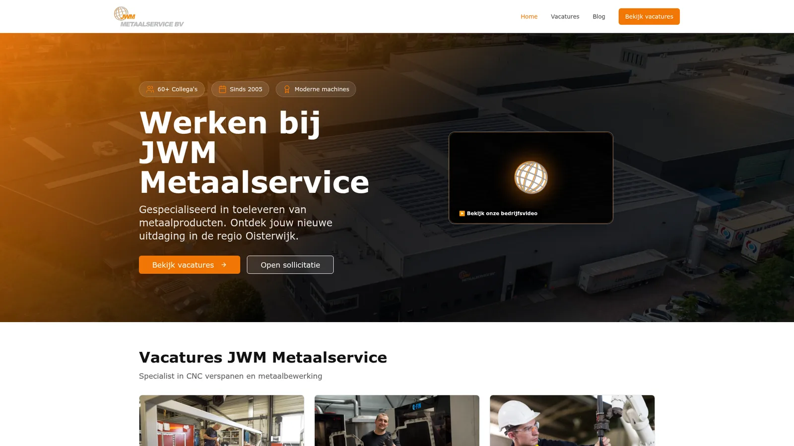 Screenshot van de website vacaturesmetaalservice.nl